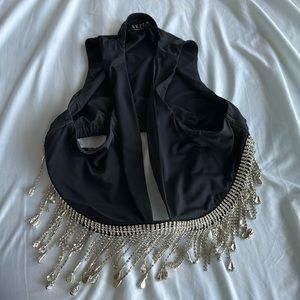Akira Rhinestone Fringe Crop top
